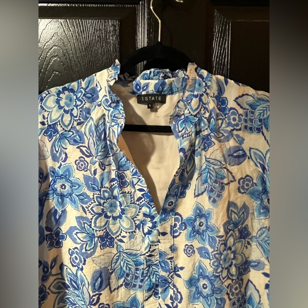 1. State Blue and White Floral Tiered Mini Dress - Picture 3 of 10